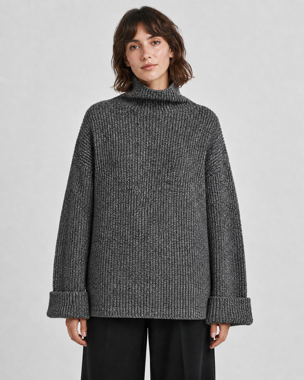 Women's Cashmere Wool Blend Ribbed Mock Neck Sweater - Autumn Winter Slouchy Pullover - Luxxella