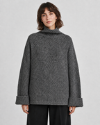 Women's Cashmere Wool Blend Ribbed Mock Neck Sweater - Autumn Winter Slouchy Pullover - Luxxella