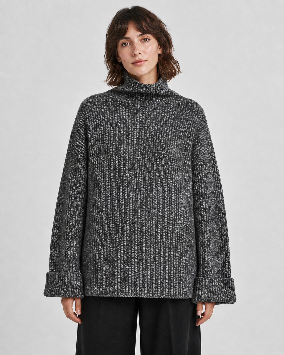 Women's Cashmere Wool Blend Ribbed Mock Neck Sweater - Autumn Winter Slouchy Pullover - Luxxella