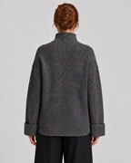 Women's Cashmere Wool Blend Ribbed Mock Neck Sweater - Autumn Winter Slouchy Pullover - Luxxella