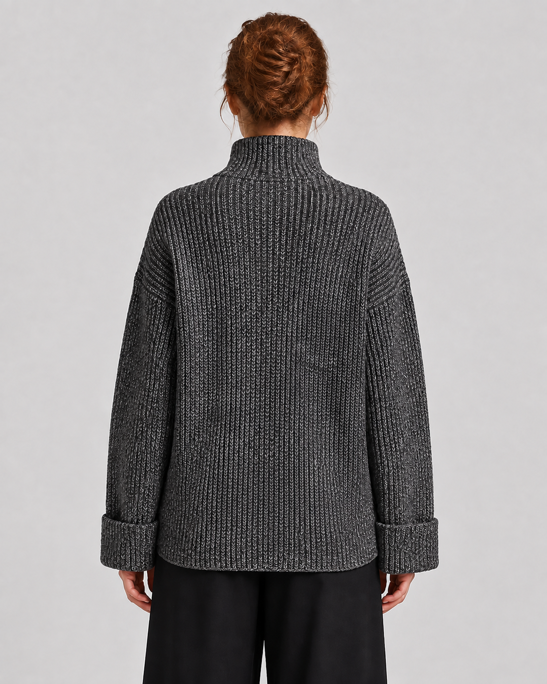 Women's Cashmere Wool Blend Ribbed Mock Neck Sweater - Autumn Winter Slouchy Pullover - Luxxella