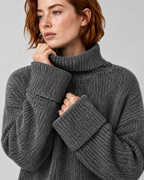 Women's Cashmere Wool Blend Ribbed Mock Neck Sweater - Autumn Winter Slouchy Pullover - Luxxella