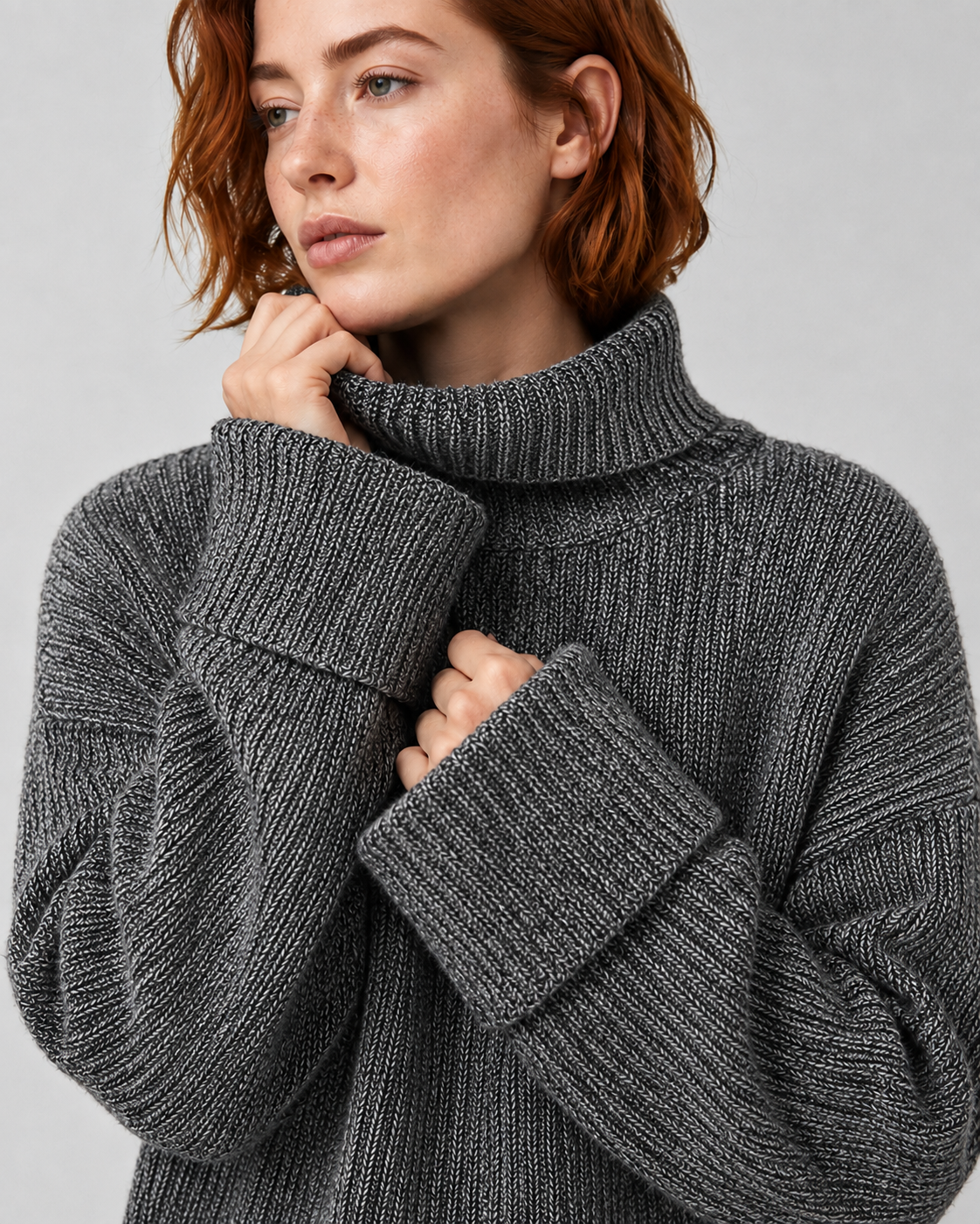 Women's Cashmere Wool Blend Ribbed Mock Neck Sweater - Autumn Winter Slouchy Pullover - Luxxella