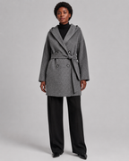 Women’s Shawl Collar Hooded Wool Jacket - Fall Winter Luxury Cashmere-Touch Belted Coat - Luxxella