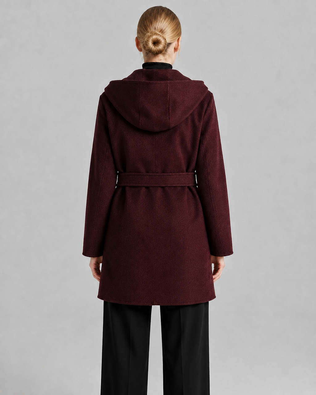 Women’s Shawl Collar Hooded Wool Jacket - Fall Winter Luxury Cashmere-Touch Belted Coat - Luxxella