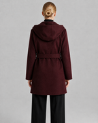Women’s Shawl Collar Hooded Wool Jacket - Fall Winter Luxury Cashmere-Touch Belted Coat - Luxxella