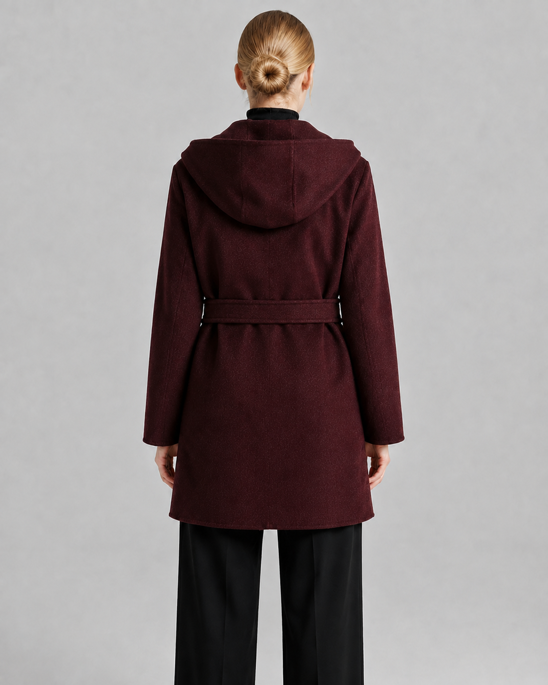 Women’s Shawl Collar Hooded Wool Jacket - Fall Winter Luxury Cashmere-Touch Belted Coat - Luxxella