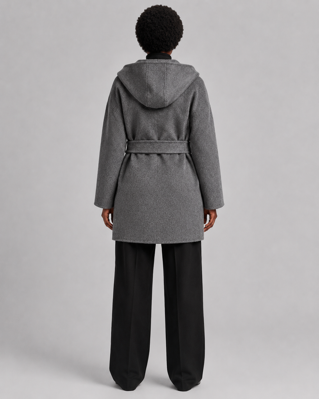 Women’s Shawl Collar Hooded Wool Jacket - Fall Winter Luxury Cashmere-Touch Belted Coat - Luxxella