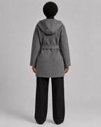 Women’s Shawl Collar Hooded Wool Jacket - Fall Winter Luxury Cashmere-Touch Belted Coat - Luxxella