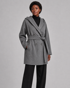 Women’s Shawl Collar Hooded Wool Jacket - Fall Winter Luxury Cashmere-Touch Belted Coat - Luxxella
