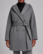 Women’s Shawl Collar Hooded Wool Jacket - Fall Winter Luxury Cashmere-Touch Belted Coat - Luxxella