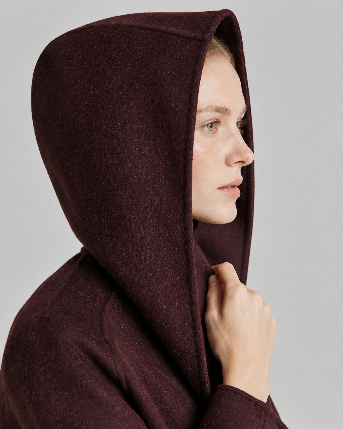Women’s Shawl Collar Hooded Wool Jacket - Fall Winter Luxury Cashmere-Touch Belted Coat - Luxxella