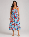 Tropical Floral Smocked Midi Dress - Tie Shoulder Summer Beach Vacation Sundress - Luxxella