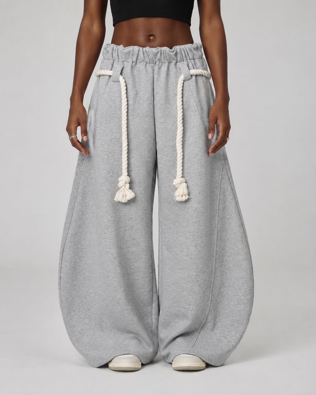 Women's Wide Leg Barrel Sweatpants - Cotton Thick Rope Drawstring Oversized Baggy Joggers - Luxxella