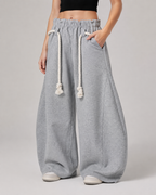 Women's Wide Leg Barrel Sweatpants - Cotton Thick Rope Drawstring Oversized Baggy Joggers - Luxxella