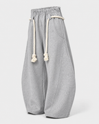 Women's Wide Leg Barrel Sweatpants - Cotton Thick Rope Drawstring Oversized Baggy Joggers - Luxxella