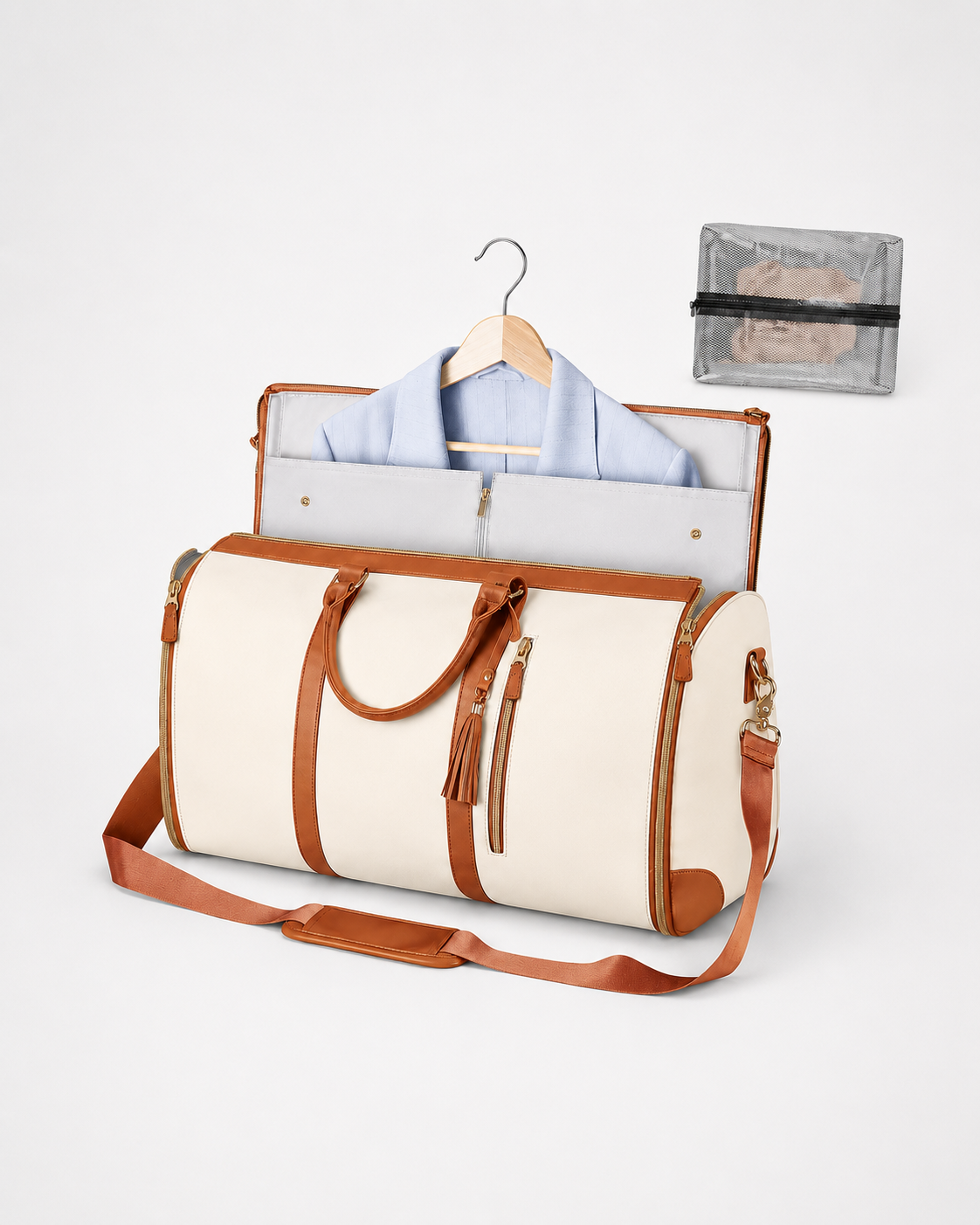 Women's 2-in-1 Convertible Garment Duffel Bag - PU Leather Carry On Suit Dress Weekender Travel Bag - Luxxella