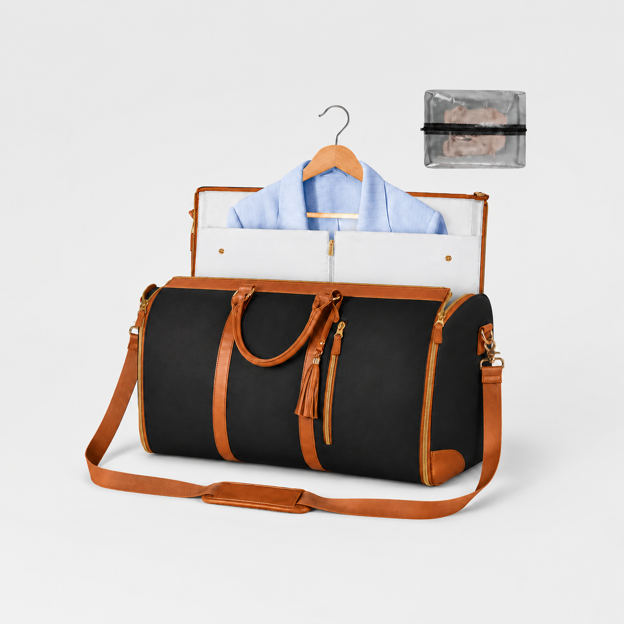 Women's 2-in-1 Convertible Garment Duffel Bag - PU Leather Carry On Suit Dress Weekender Travel Bag - Luxxella