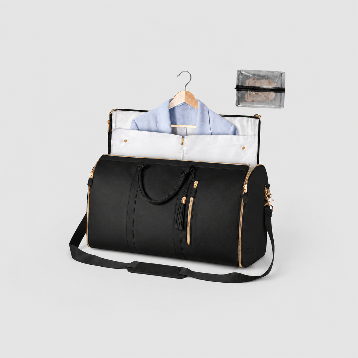 Women's 2-in-1 Convertible Garment Duffel Bag - PU Leather Carry On Suit Dress Weekender Travel Bag - Luxxella