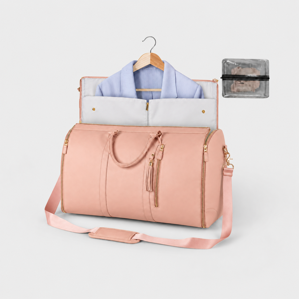 Women's 2-in-1 Convertible Garment Duffel Bag - PU Leather Carry On Suit Dress Weekender Travel Bag - Luxxella