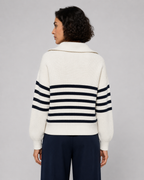 Women’s Breton Stripe Quarter-Zip Jumper - Fall Winter Heavyweight Wool-Cotton Sweater - Luxxella