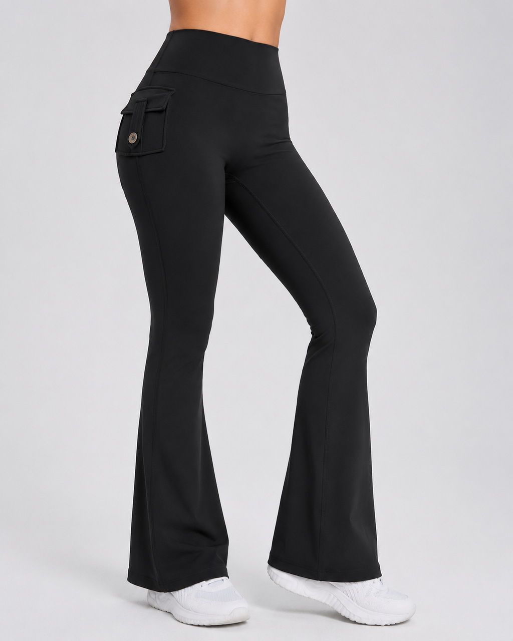 High Waisted Flare Leggings - Yoga Pants with Cargo Pocket Flap Workout Trousers - Luxxella