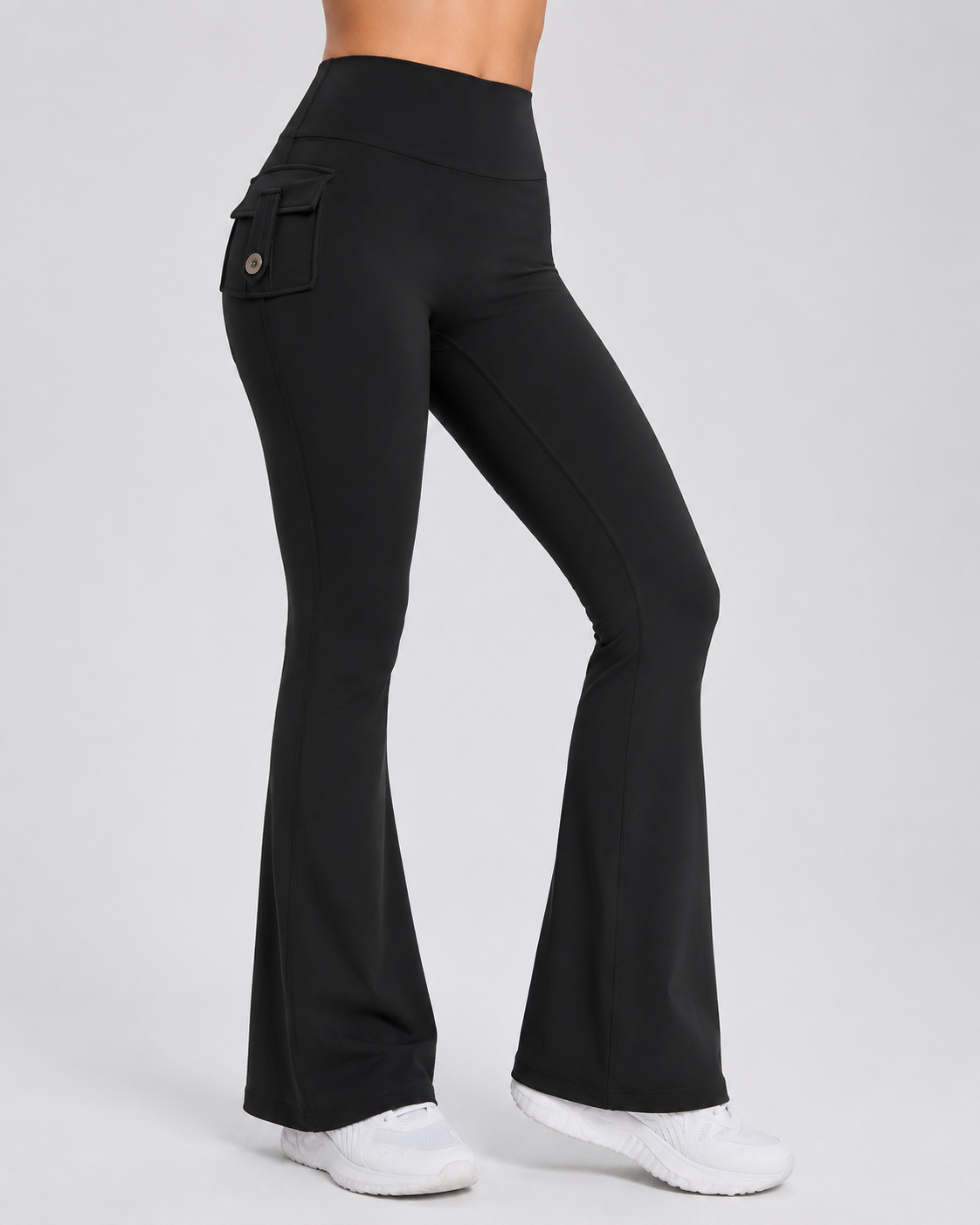 High Waisted Flare Leggings - Yoga Pants with Cargo Pocket Flap Workout Trousers - Luxxella