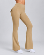 High Waisted Flare Leggings - Yoga Pants with Cargo Pocket Flap Workout Trousers - Luxxella