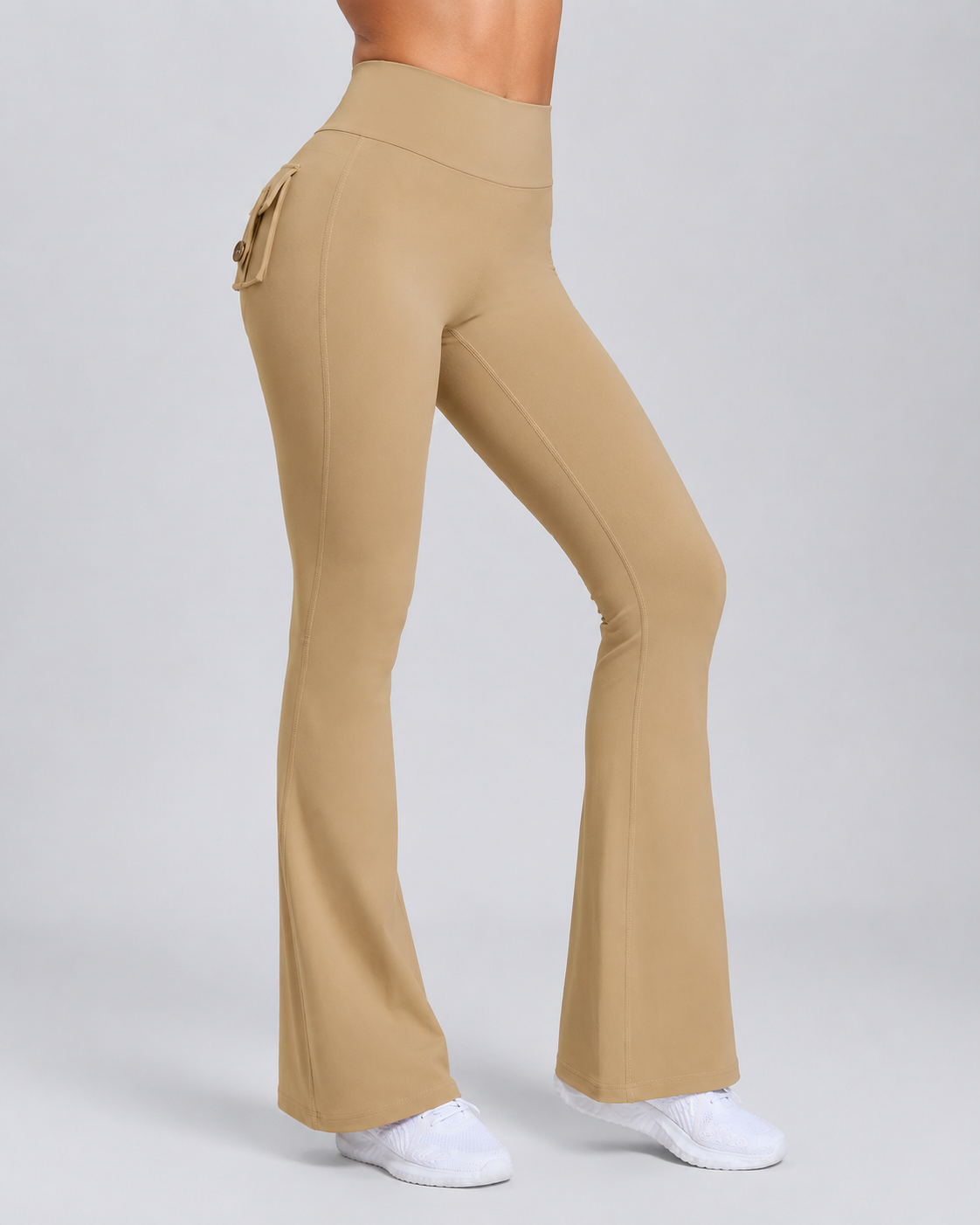 High Waisted Flare Leggings - Yoga Pants with Cargo Pocket Flap Workout Trousers - Luxxella