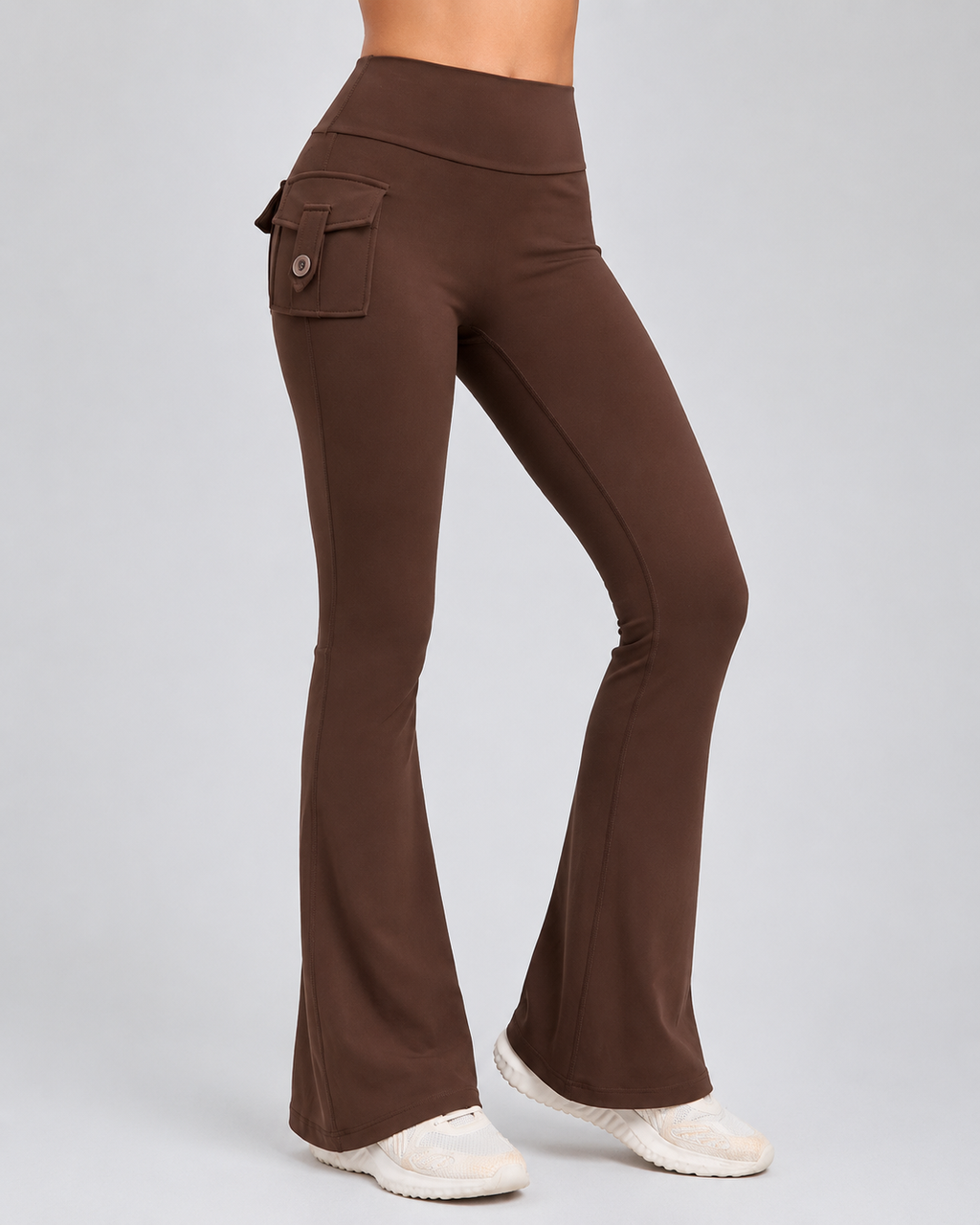 High Waisted Flare Leggings - Yoga Pants with Cargo Pocket Flap Workout Trousers - Luxxella