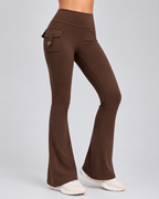 High Waisted Flare Leggings - Yoga Pants with Cargo Pocket Flap Workout Trousers - Luxxella