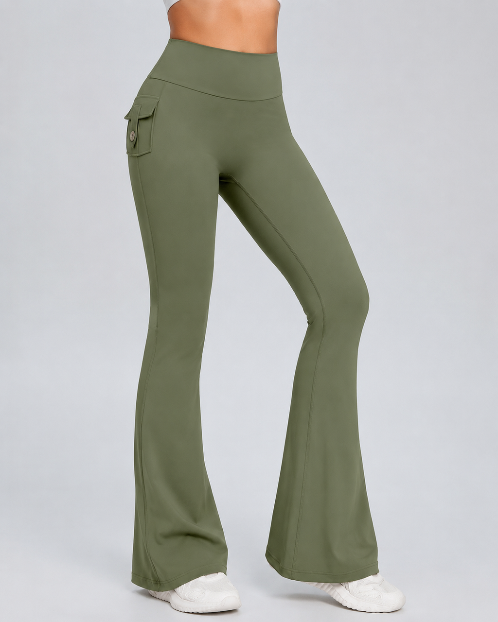 High Waisted Flare Leggings - Yoga Pants with Cargo Pocket Flap Workout Trousers - Luxxella