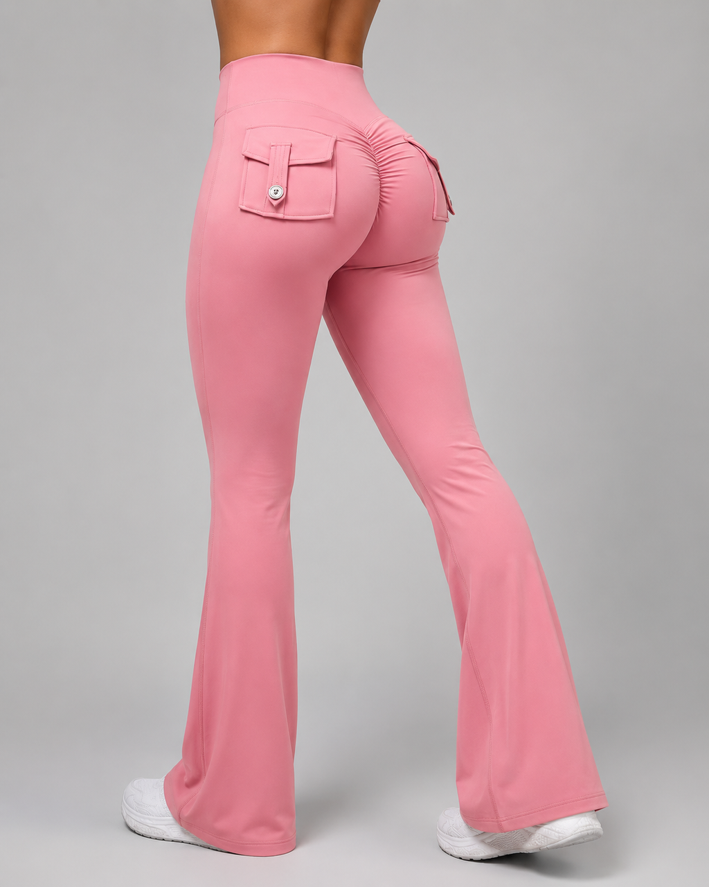 High Waisted Flare Leggings - Yoga Pants with Cargo Pocket Flap Workout Trousers - Luxxella