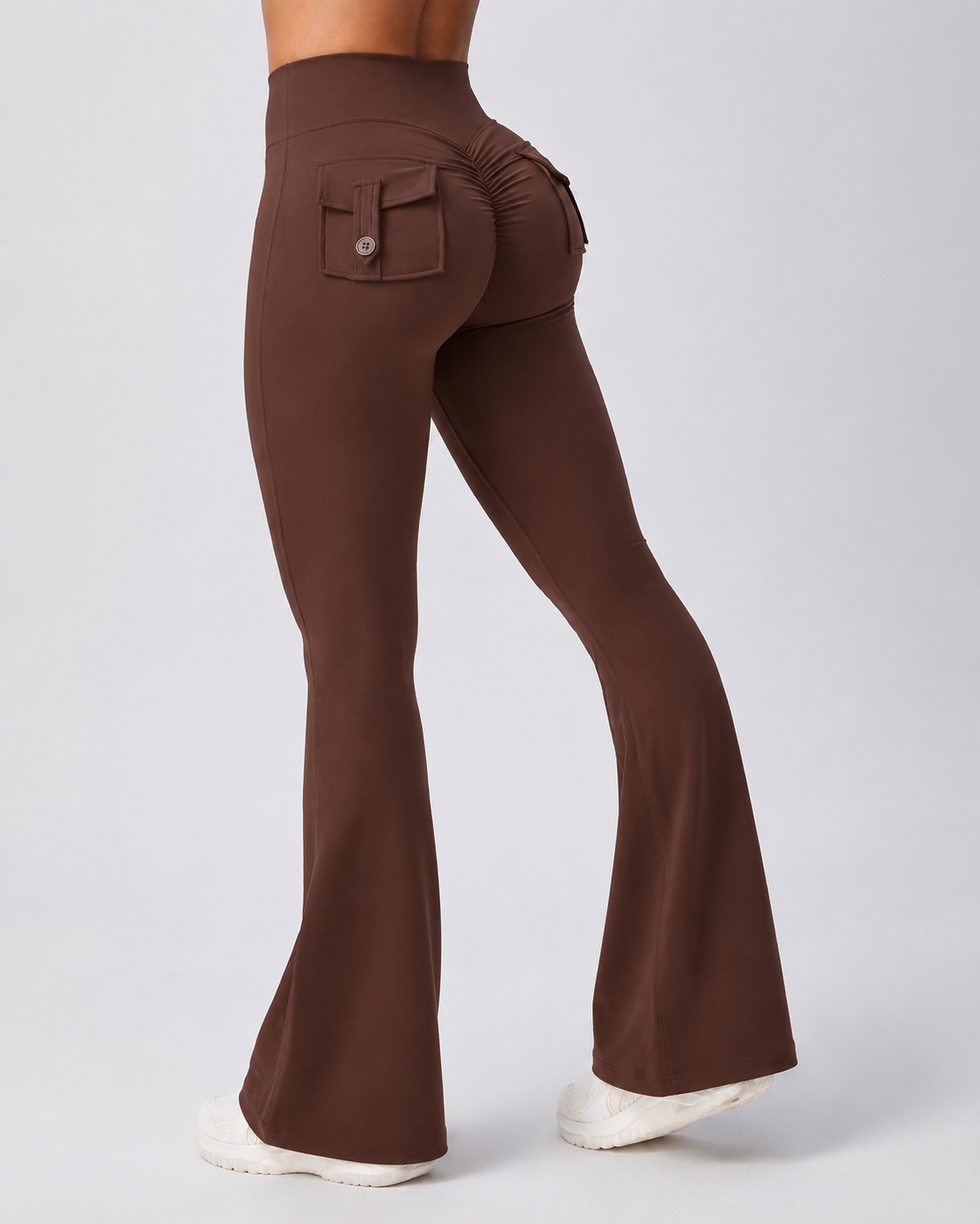 High Waisted Flare Leggings - Yoga Pants with Cargo Pocket Flap Workout Trousers - Luxxella
