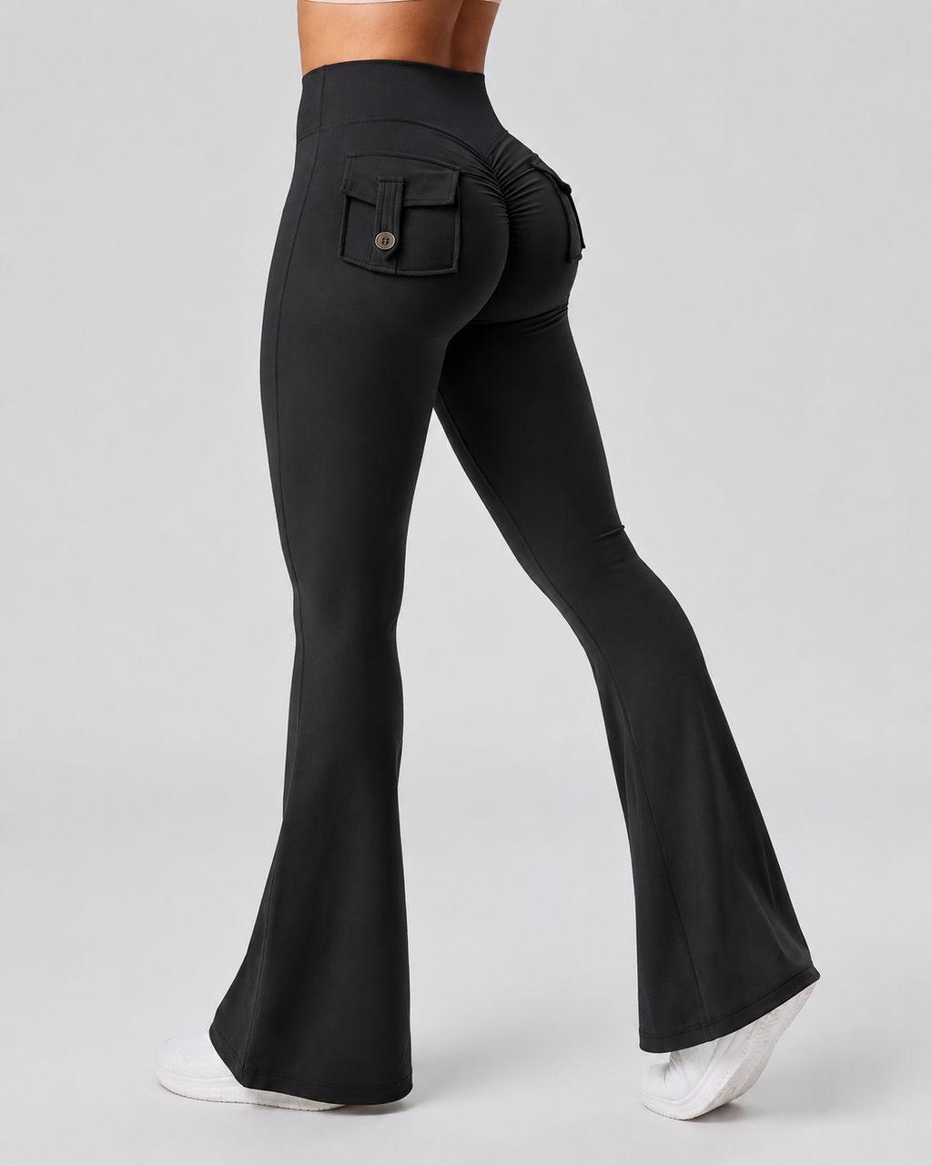 High Waisted Flare Leggings - Yoga Pants with Cargo Pocket Flap Workout Trousers - Luxxella