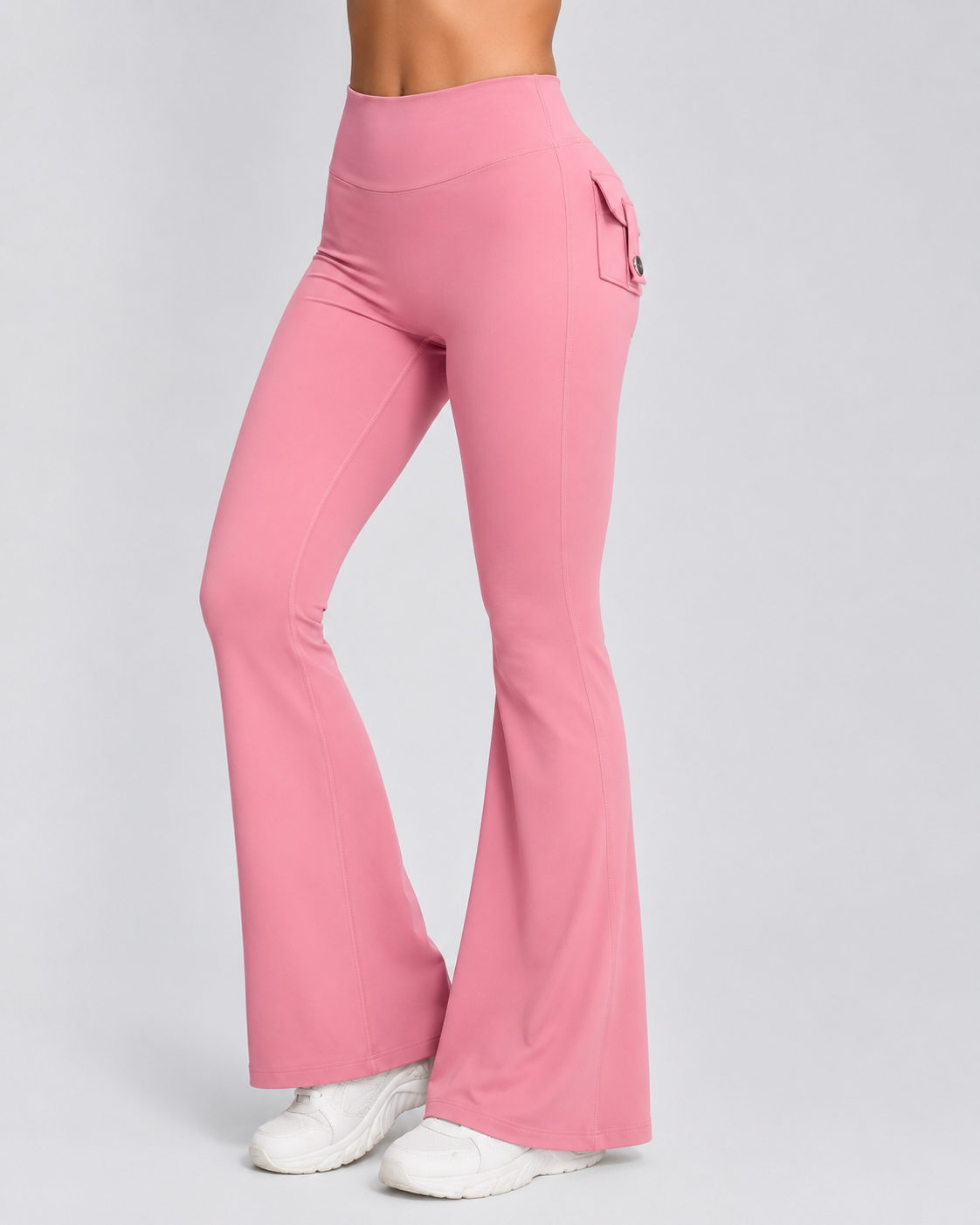 High Waisted Flare Leggings - Yoga Pants with Cargo Pocket Flap Workout Trousers - Luxxella
