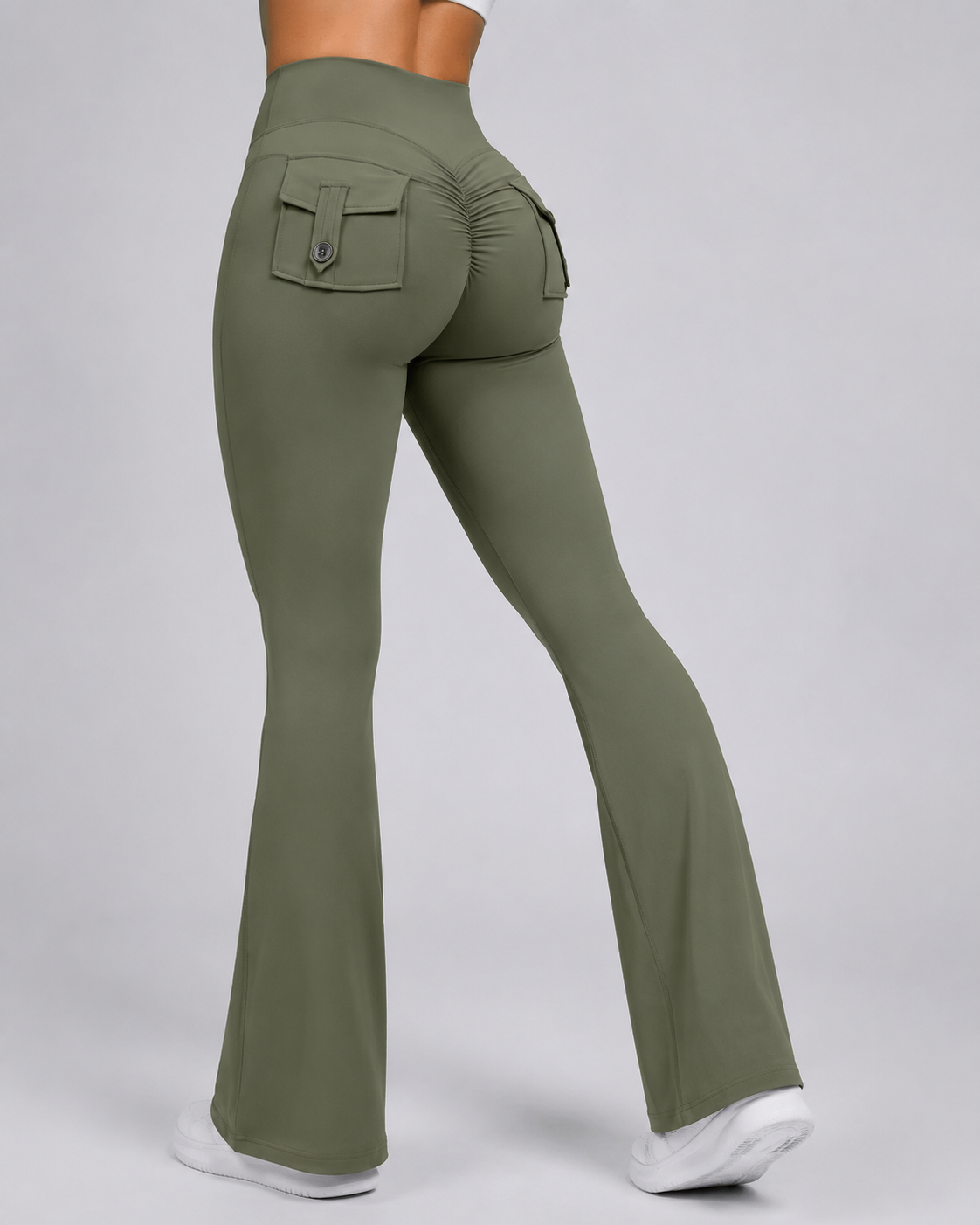 High Waisted Flare Leggings - Yoga Pants with Cargo Pocket Flap Workout Trousers - Luxxella