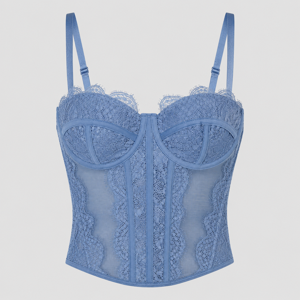 Women's Lace Corset Top - Sheer Mesh Boned Bustier Going Out Crop Camisole