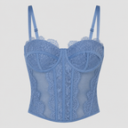 Women's Lace Corset Top - Sheer Mesh Boned Bustier Going Out Crop Camisole