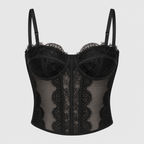 Women's Lace Corset Top - Sheer Mesh Boned Bustier Going Out Crop Camisole