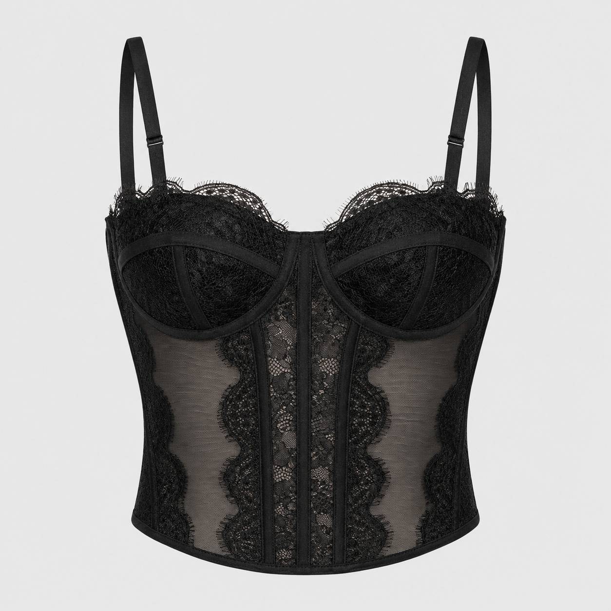 Women's Lace Corset Top - Sheer Mesh Boned Bustier Going Out Crop Camisole
