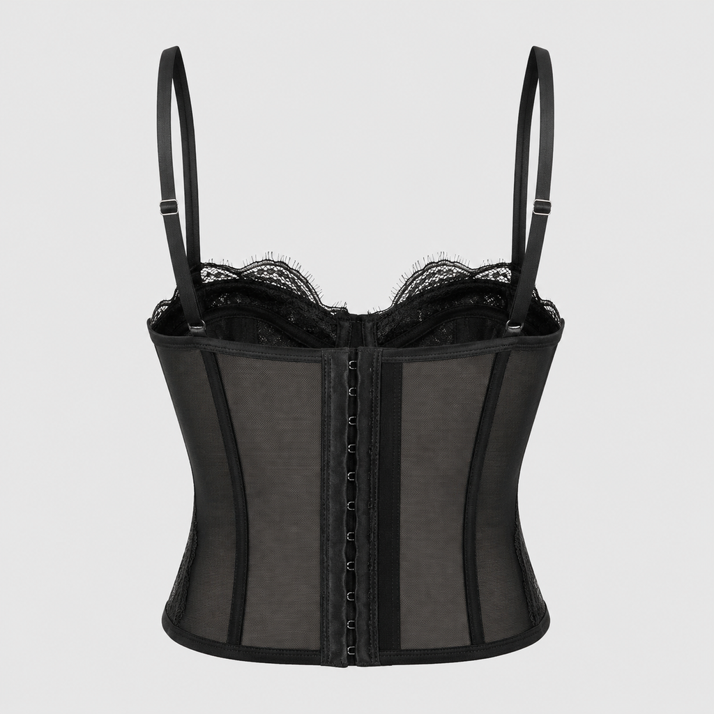 Women's Lace Corset Top - Sheer Mesh Boned Bustier Going Out Crop Camisole
