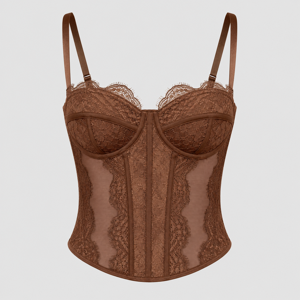 Women's Lace Corset Top - Sheer Mesh Boned Bustier Going Out Crop Camisole