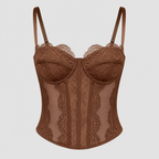Women's Lace Corset Top - Sheer Mesh Boned Bustier Going Out Crop Camisole