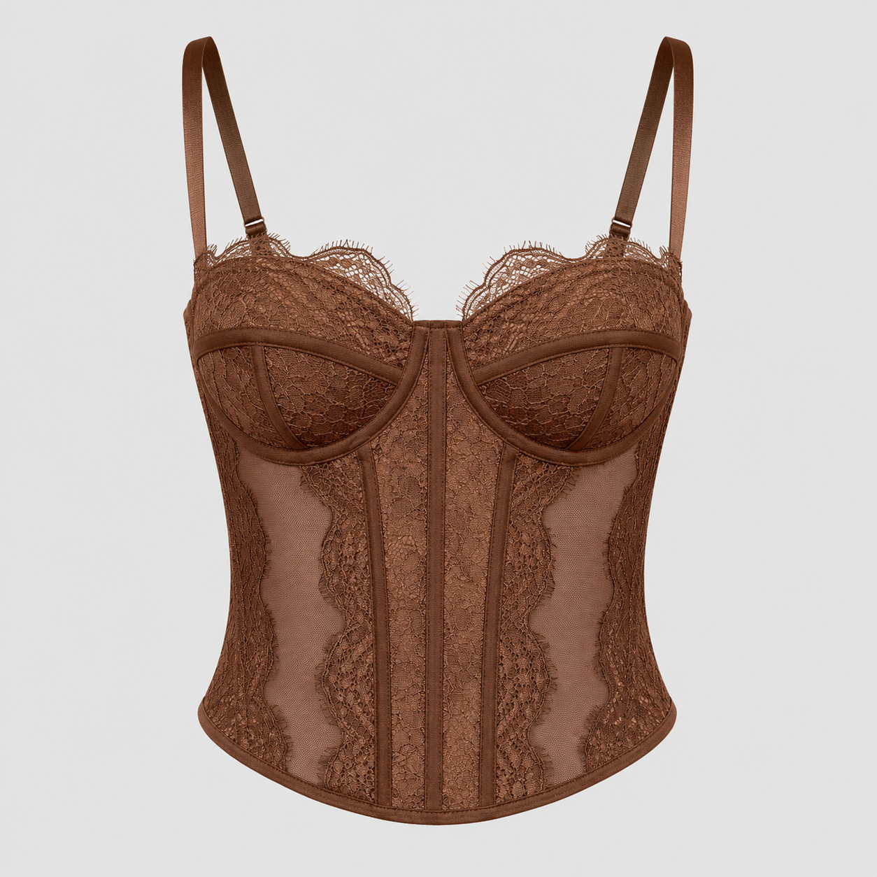 Women's Lace Corset Top - Sheer Mesh Boned Bustier Going Out Crop Camisole