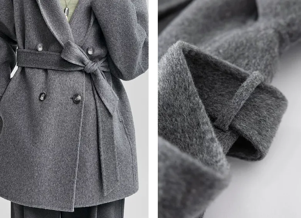 Women’s Shawl Collar Hooded Wool Jacket - Fall Winter Luxury Cashmere-Touch Belted Coat - Luxxella