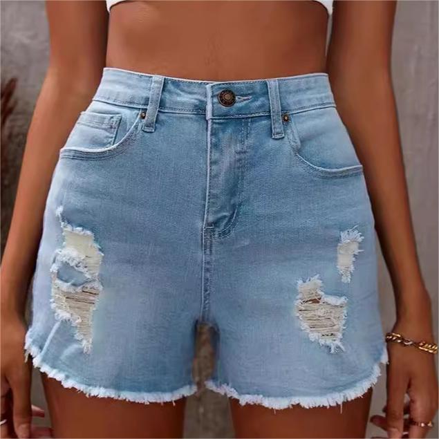 Premium Distressed Denim Shorts – Frayed Hem Ripped Jean Shorts - Luxxella