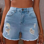 Premium Distressed Denim Shorts – Frayed Hem Ripped Jean Shorts - Luxxella