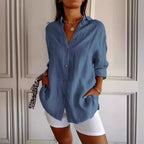 Pleated Long-Sleeve Shirt – Single-Breasted Lapel Top - Luxxella