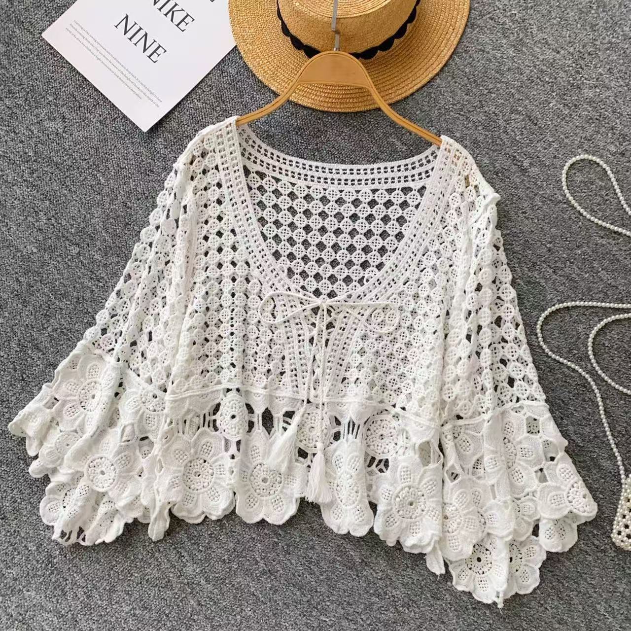 Summer Pullover Blouse – Flared-Sleeve Top with Ties